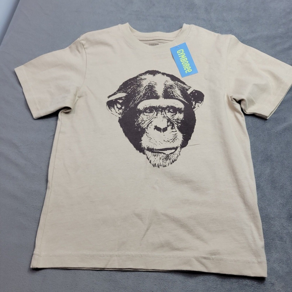 Gymboree Shirt Boys 7 Brown Monkey Activewear 100% Cotton Short Sleeve Neck Top